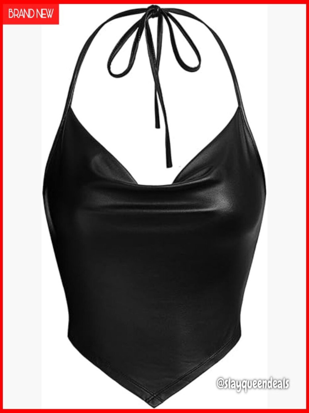 PU Leather Halter Crop Top Sleeveless Backless Draped Tank Casual Party